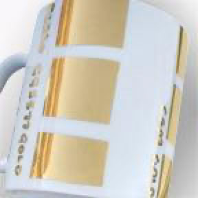 screen printed gold on a bone china mug