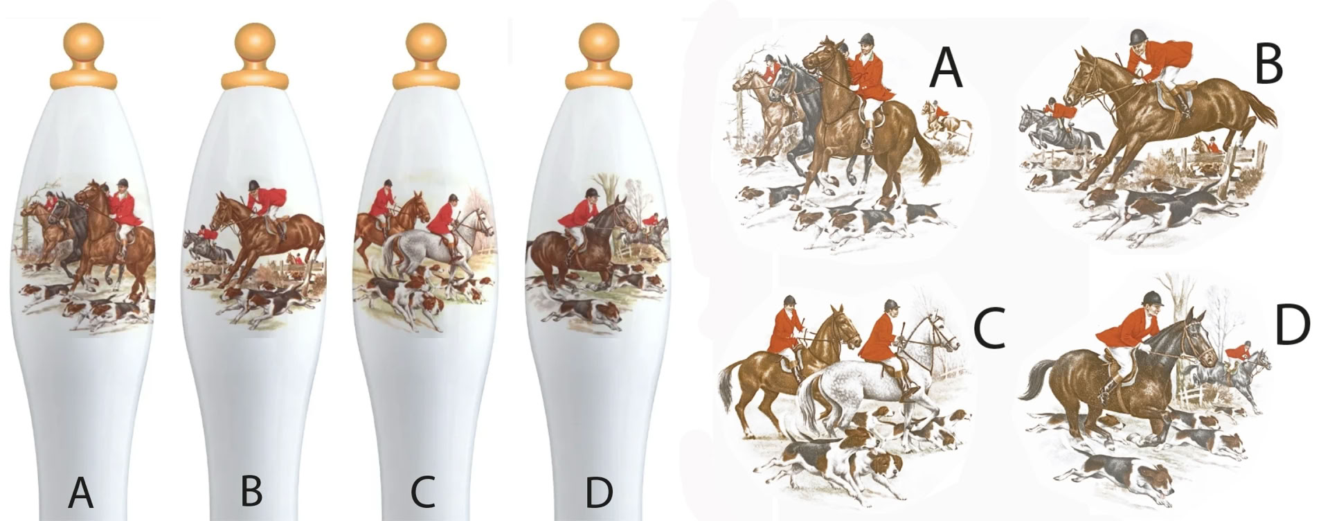 beer pump handles hustmen scenes huntsmen pub handles, huntsmen beer handles, huntsmen beer engine handles, huntsmen beer handpulls, hunting scene pump handles, huntsmen scenes beer dispense handles, porcelain beer pump handles huntsmen scenes,